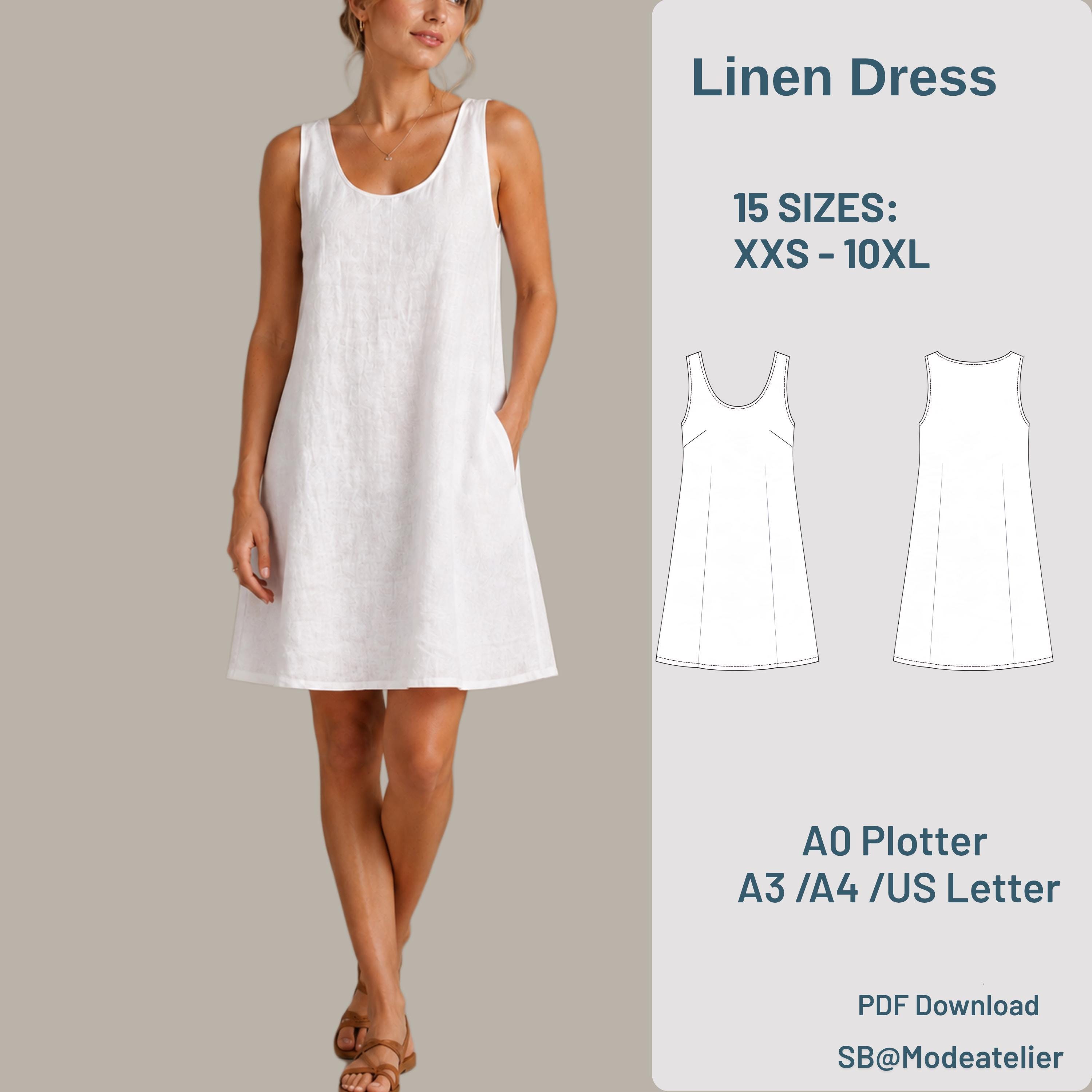 Sleeveless Swing Dress Sewing Pattern, Beginner Sewing, Mini V-Neck Tent Dress with Pockets (PDF Download)