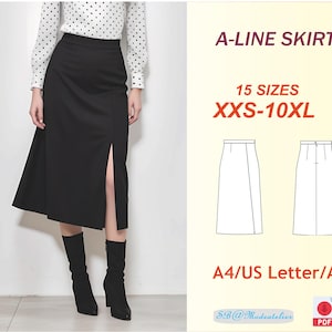 Front Split Skirt Sewing Pattern/Easy Skirt Pattern/A Line Skirt /Plus size Skirt Pattern/ Long Skirt Pattern/Midi Length Skirt/Office Skirt