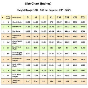 Może przedstawiać: Tabela rozmiar&oacute;w w calach, z wymiarami klatki piersiowej, talii, bioder itp. Wzrost: 160-168 cm (ok. 5'3" - 5'6"). Rozmiary od S do 5XL. Obw&oacute;d klatki piersiowej od 83.9 cm do 111.9 cm.