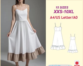 Schnittmuster Strappy Kleid: Midi Sommerkleid, Plus Size (PDF Pattern)