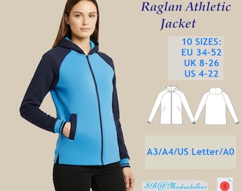 Women's Raglan Zip-Up Hoodie Sewing Pattern | Athletic Fit (Digital PDF)