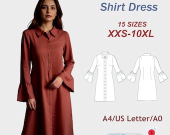 Patrón de costura para vestido camisero de manga larga/Talla XXS