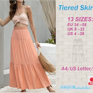 Tiered Maxi Skirt Sewing Pattern: Boho Cottagecore Style (PDF Pattern, EU 34-58/US 4-28)