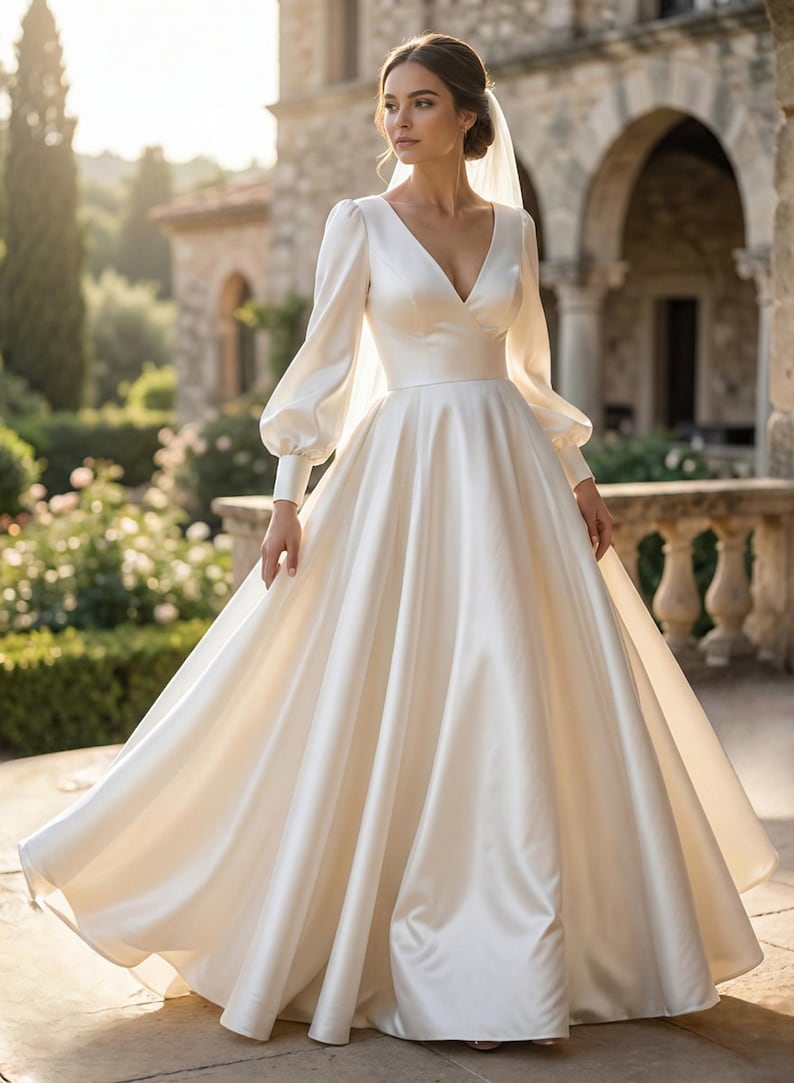 Bridal Gown Sewing Pattern: Surplice Neckline, Bishop Sleeves/Evening Dress Pattern (XXS-10XL)(PDF Pattern) image 3