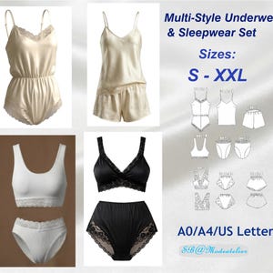 Vintage Lingerie Pattern Bundle PDF |Classic Briefs, French Knickers, Camisole Top | Women's Nightwear & Underwear Sewing Patterns | PDF
