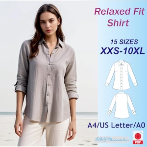 Può includere: Un cartamodello digitale per una camicia dal taglio morbido. Il cartamodello comprende 15 taglie, dalla XXS alla 10XL, ed è disponibile nei formati A4, US Letter e A0. Il cartamodello è per una camicia a maniche lunghe con chiusura a bottoni.