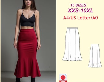 Gored Midi Trumpet Skirt Sewing Pattern: Plus Size (XXS-10XL) (PDF - Main Image
