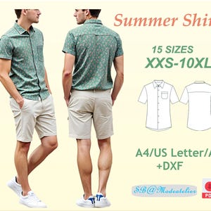 Men&#39;s Short Sleeve Shirt Sewing Pattern/Men&#39;s Summer Shirt/ Men Size XXS-10XL /Casual Shirt Pattern/Men&#39;s Plus Size/Beach Shirt Pattern PDF