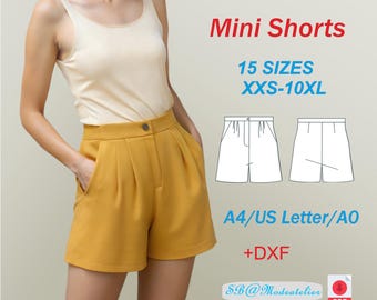 Pleated High Waist Shorts Pattern: Wide Leg Summer Shorts (XXS-10XL) (PDF)