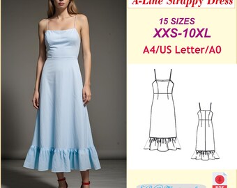 A-Line Strap Dress Sewing Pattern: Midi Sundress, Plus Size (PDF Pattern)
