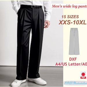 Può includere: Un cartamodello digitale per pantaloni a gamba larga. Il cartamodello comprende 15 taglie, dalla XXS alla 10XL. Il cartamodello è disponibile in formato DXF per i formati di carta A4, US Letter e A0. Il cartamodello è anche disponibile in formato PDF.