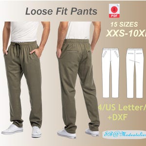 Patrón de costura para pantalones de corte relajado para hombre/XXS-10XL/Patrón de pantalones deportivos para correr/Patrón de pantalones para hombre con cinturilla elástica/Pantalones de corte holgado