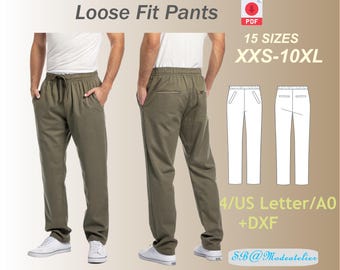 Patron de couture de pantalons coupe décontractée pour hommes : pantalons de jogging (XXS-10XL) (Patron PDF)