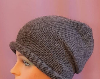 alpaca wool warm knitted hat, grey wool beanie hat