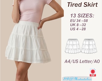 Tiered Skirt Sewing Pattern: Boho Cottagecore Style (PDF Download, EU 34-58 / US 4-28)