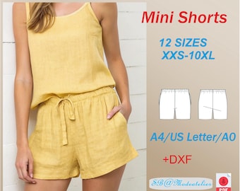 Patrón de pantalones cortos para mujer / XXS-7XL / Patrón de pantalones cortos fáciles / Pantalones cortos con cintura elástica / Patrón de pantalones cortos de verano con bolsillos / Pantalones cortos de lino (PDF)