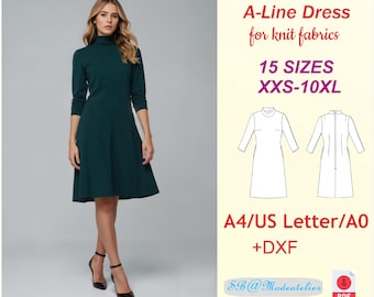 A-Line Knit Dress Pattern: XXS-10XL, Autumn Winter (PDF Pattern)