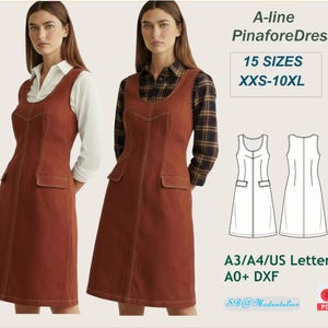 Naaipatroon overgooier, A-lijn zonnejurkpatroon voor dames, pdf-patroon denimjurk, gestructureerde algehele jurk (pdf-patroon)