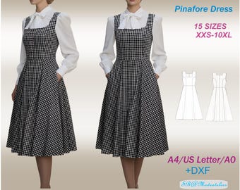 Vintage Style Pinafore Dress Sewing Pattern: Square Neck Dress /Plus Size Cottagecore Dress (PDF Pattern)