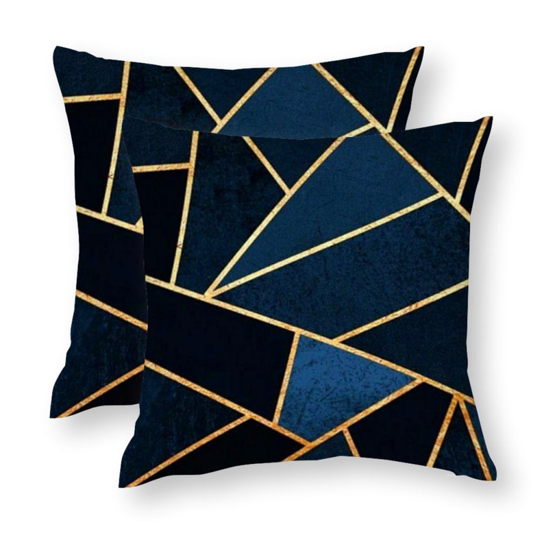 Art Deco Cushion Cover UK Geometric Blue & Gold Pillow Etsy UK