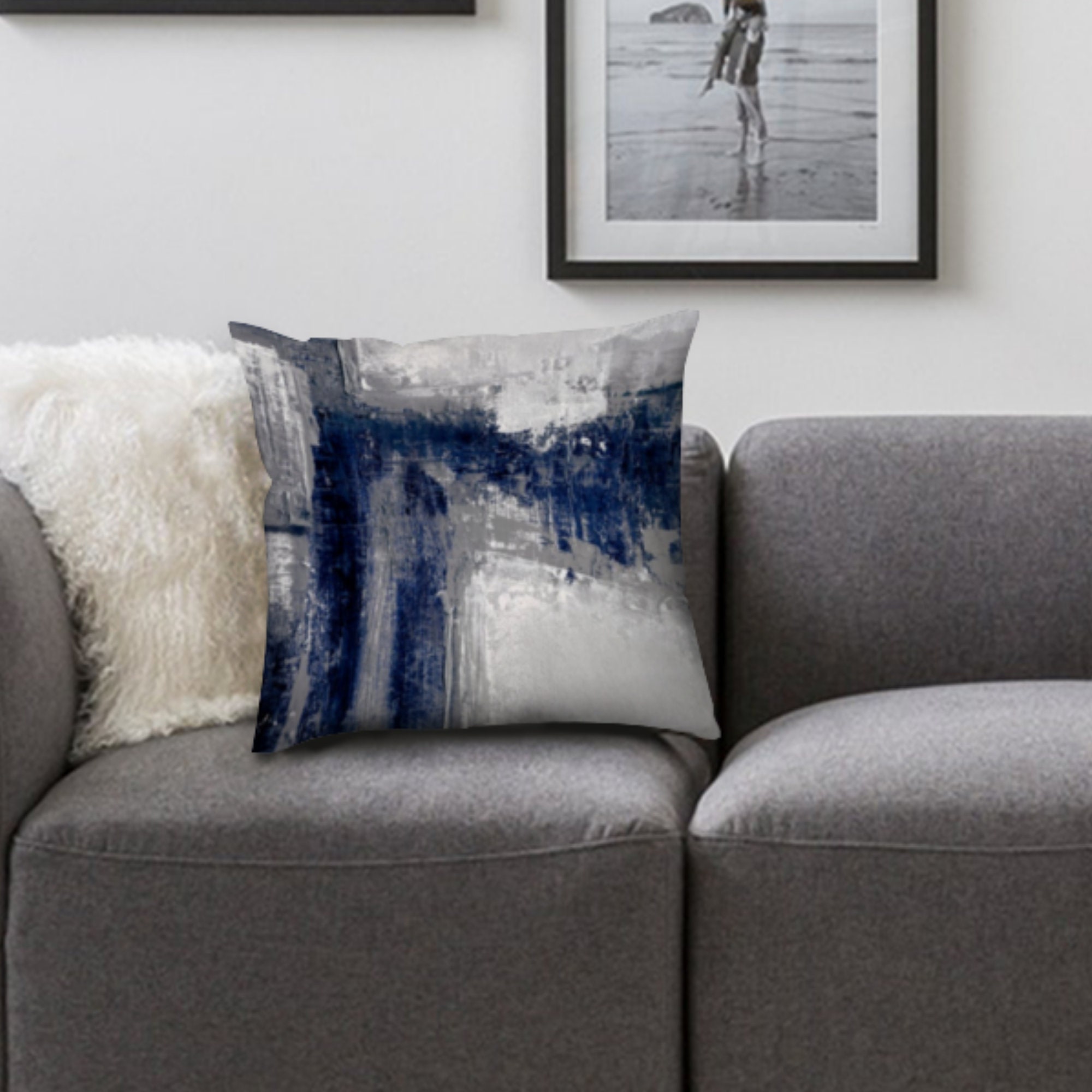Abstract Grey & Blue Cushion Covers UK Decorative Throw - Etsy UK
