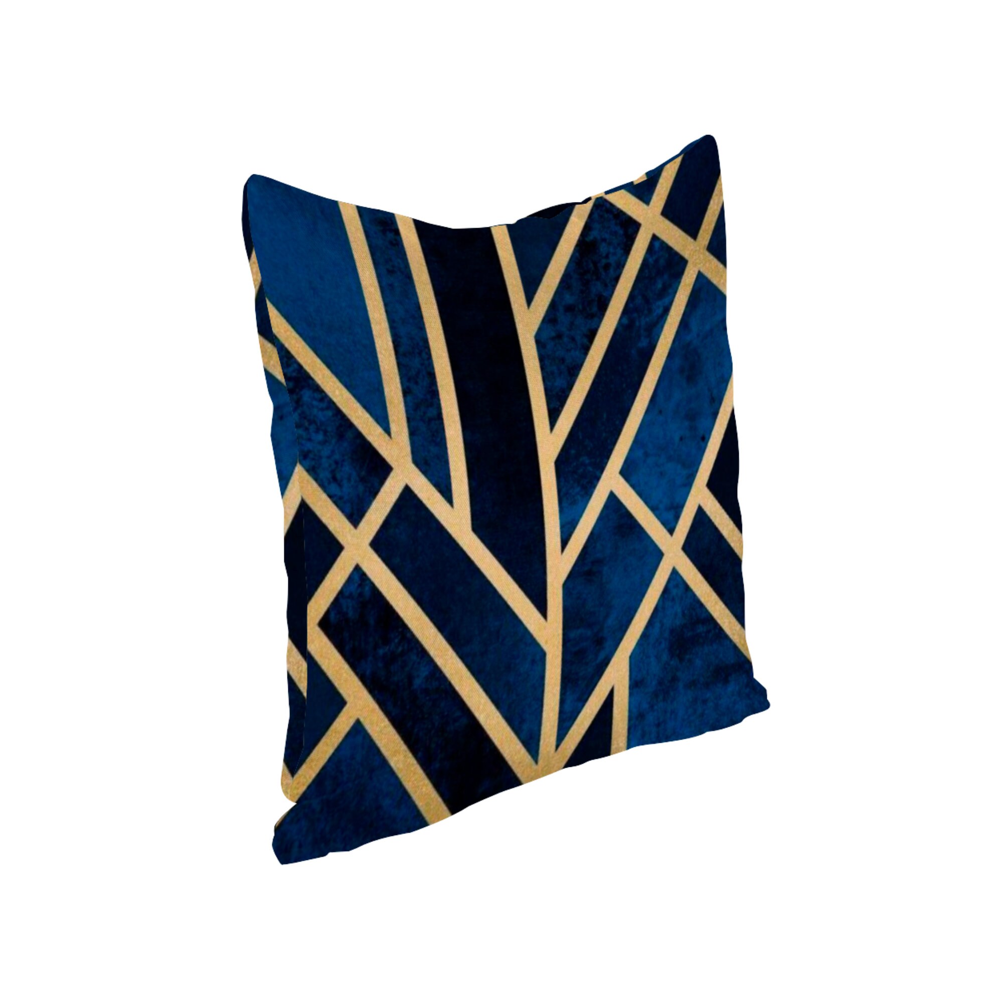 Art Deco Geometric Blue & Gold Cushion Covers Pillow Covers Etsy UK