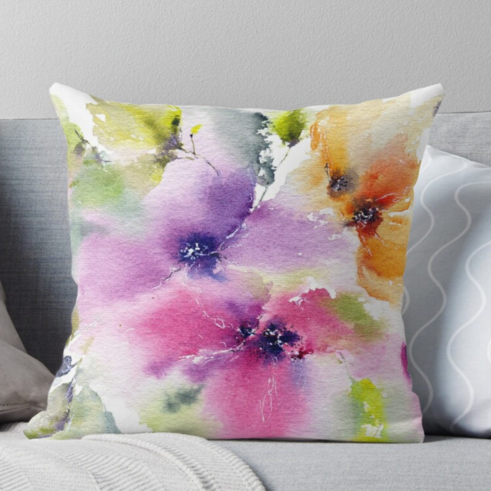 Floral Digitally Print Satin Cushion Cover Orange Pillow Case Cover Décor 12X12"