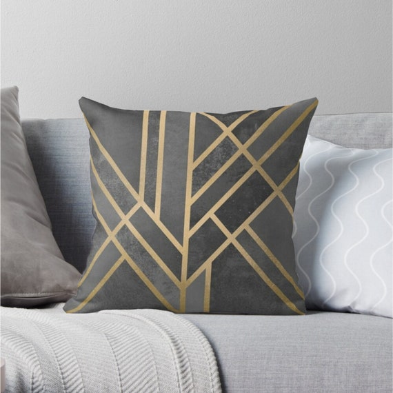 Art Deco Geometric Grey & Gold Cushion Covers Pillow Covers | Etsy