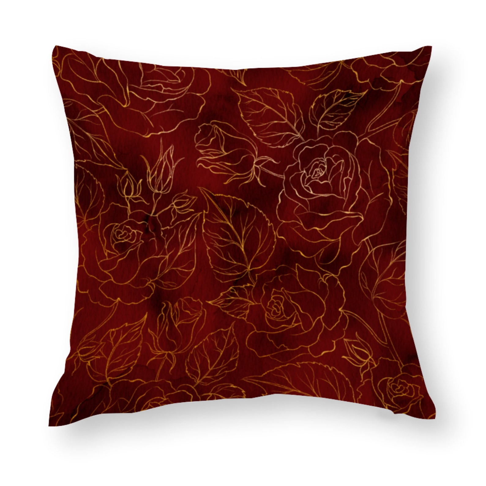 Red & Gold Cushion Covers Red Pillow Covers With Gold Rose Etsy
