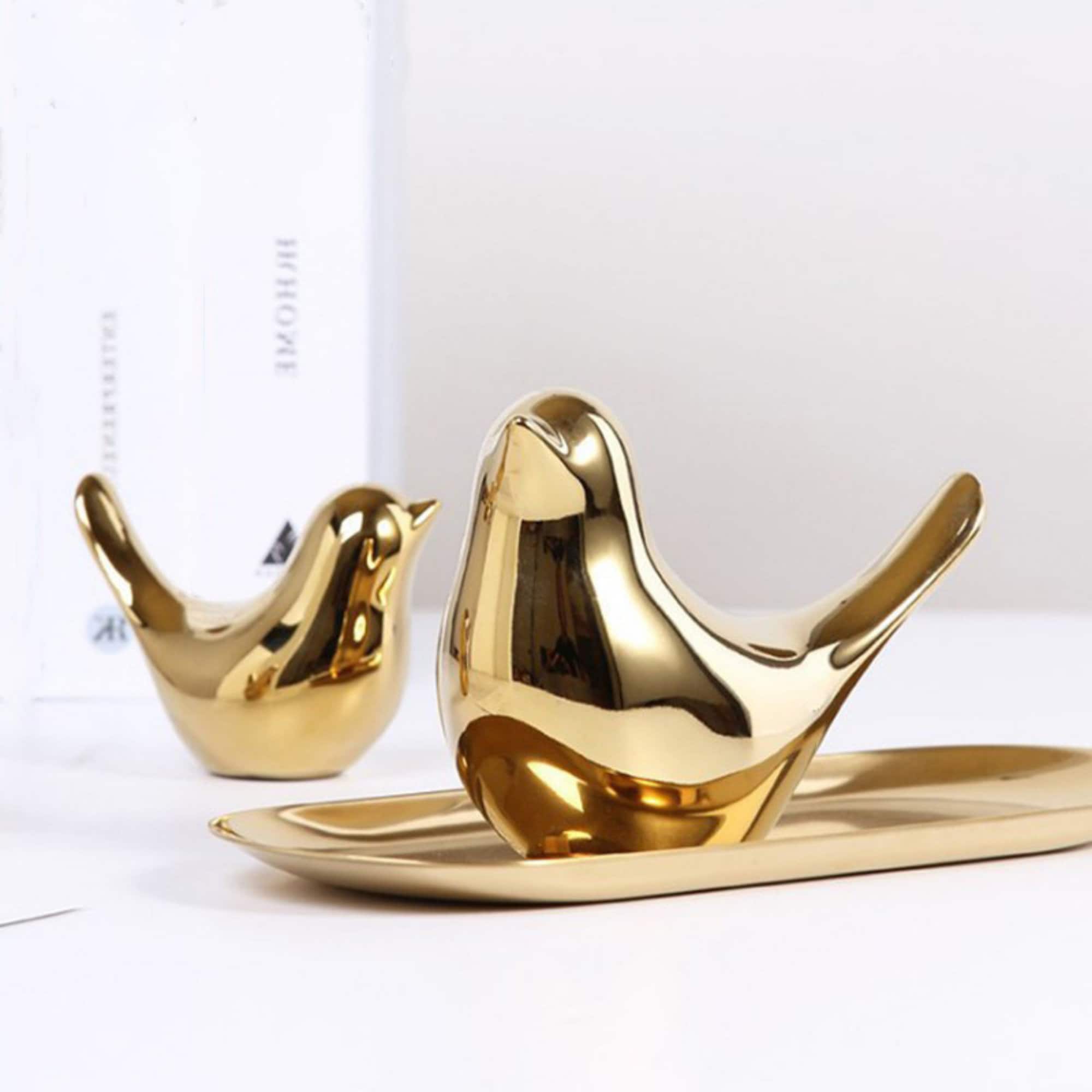 Bird Figurine Statue Gold  Art Ceramic Sculpture Decor Small Medium Large Table 