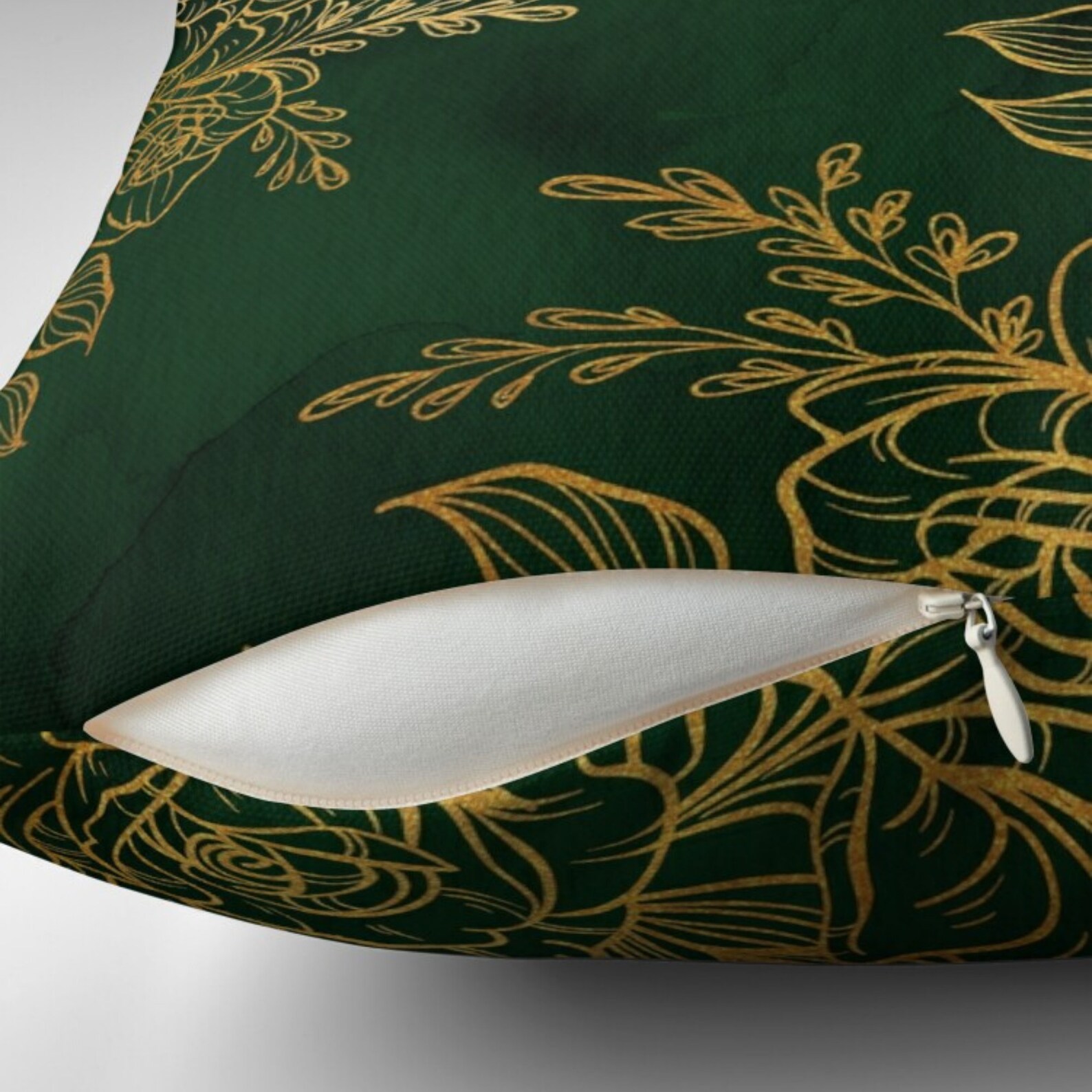Green Cushion Covers With Gold Floral Detail Pillow Covers Etsy UK