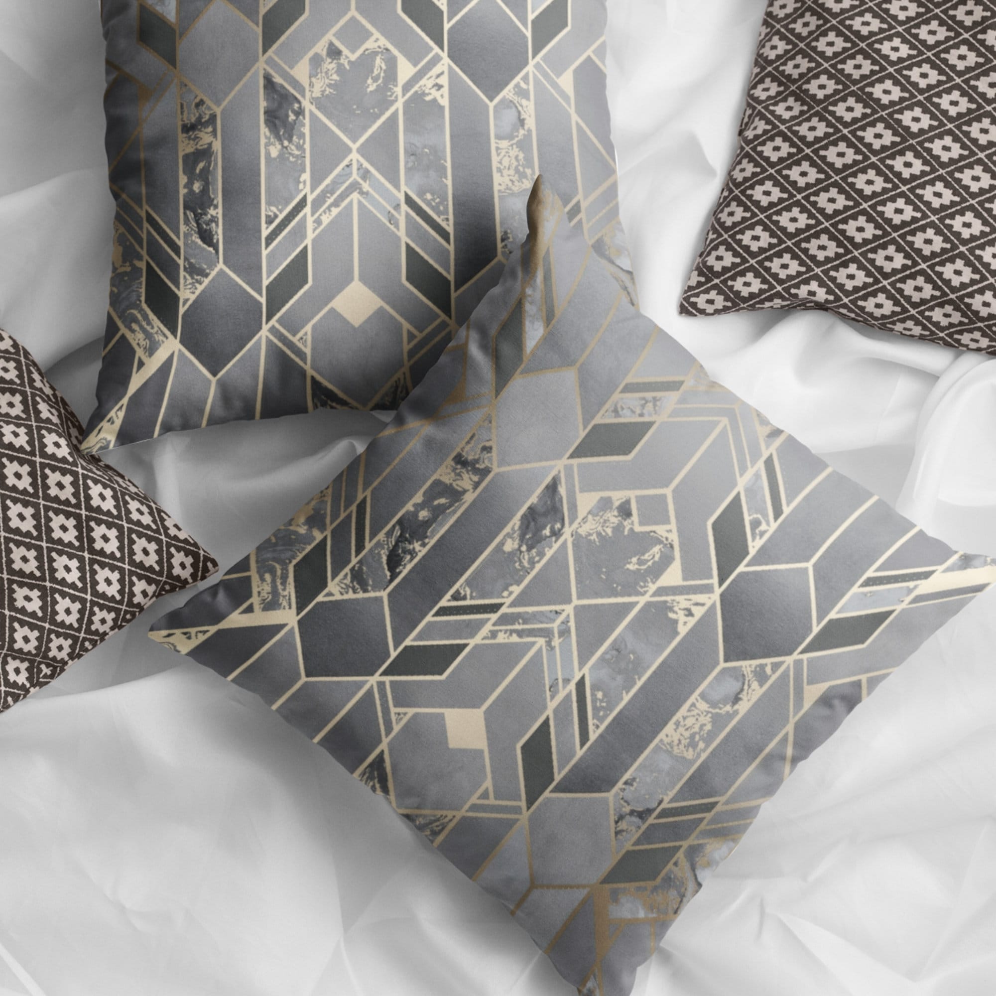 Art Deco Grey Throw Pillow Covers Geometric Cushion Covers Etsy UK