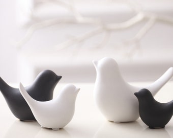 Black & White Ceramic Bird Figurines, Birds Minimalist Sculptures, Decorative Bird Ornaments For Home Decor, New Home Gifts