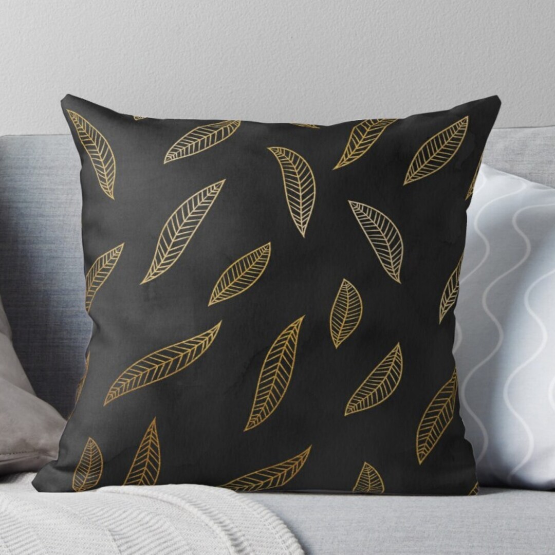Black & Gold Cushion Covers Black Pillow Covers With Gold Etsy