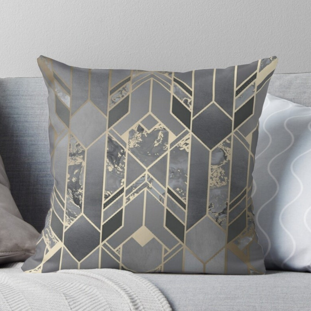 Art Deco Grey Throw Pillow Covers Geometric Cushion Covers Etsy UK