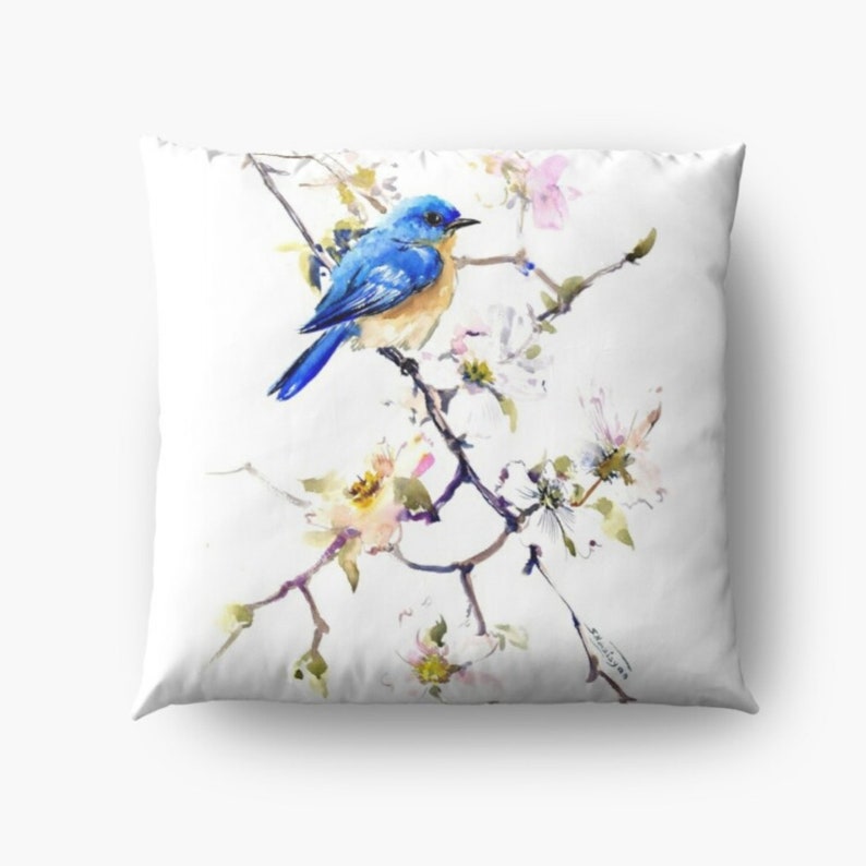 Blue Bird Decorative Throw Pillow Covers Art Deco Pillow Etsy