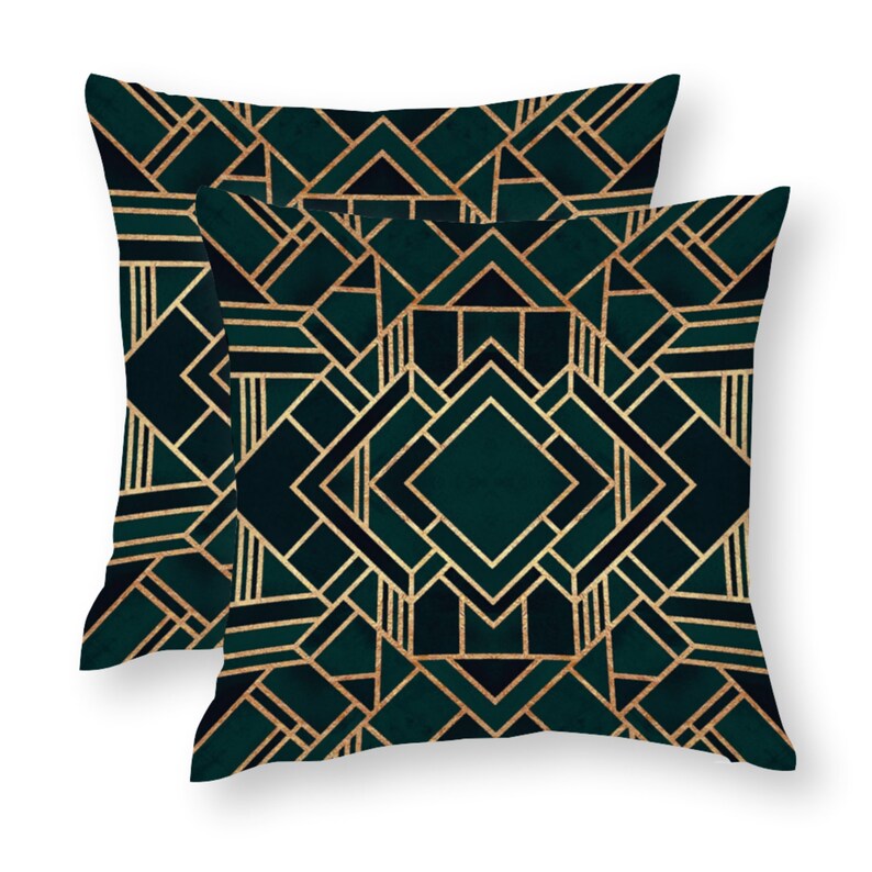 Green & Gold Geometric Pillow Covers Art Deco Cushion Covers Etsy UK