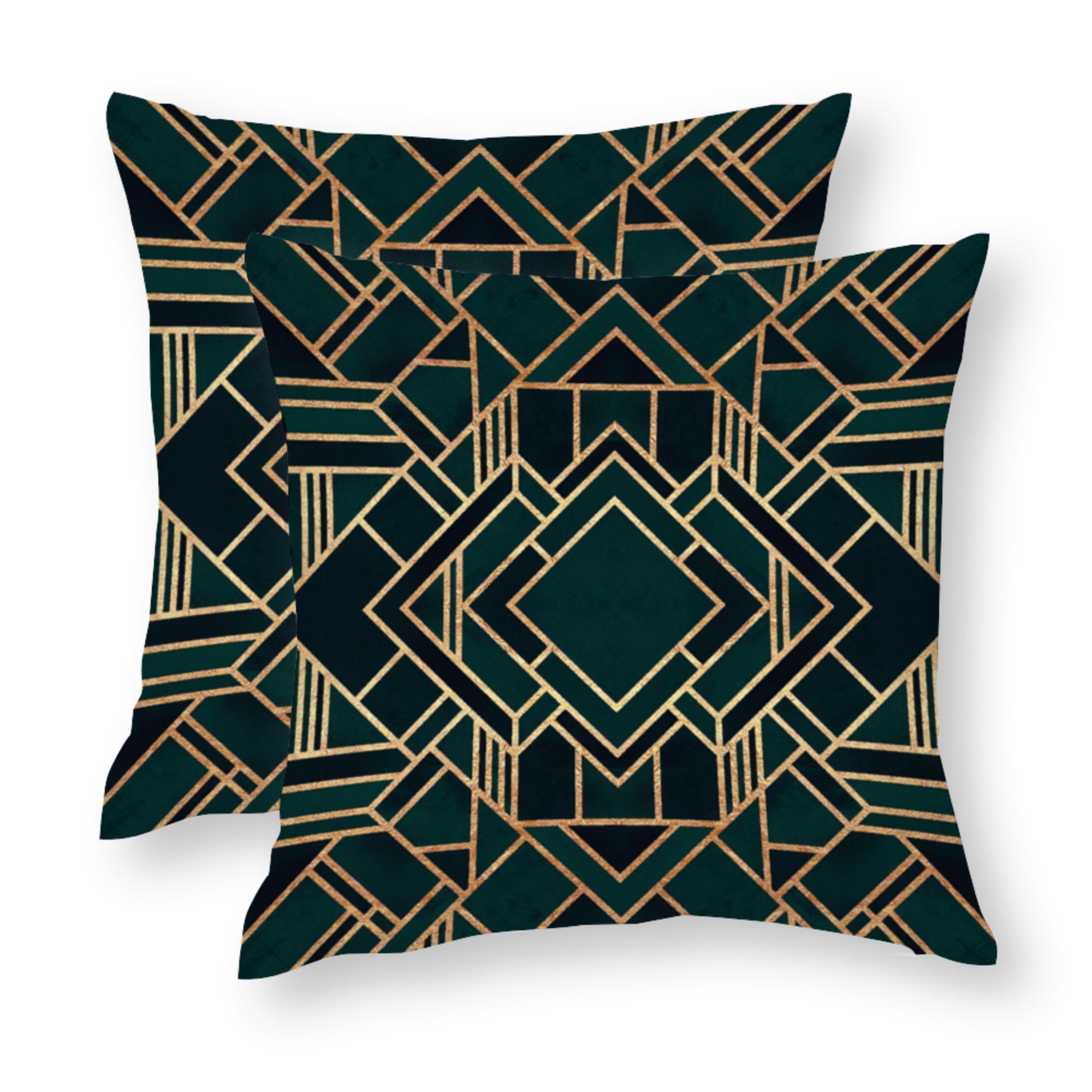 Green & Gold Geometric Pillow Covers Art Deco Cushion Covers Etsy UK