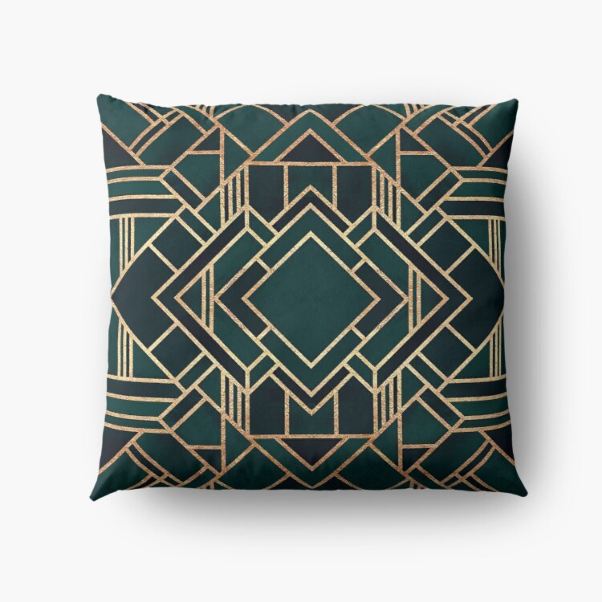 Green & Gold Geometric Pillow Covers Art Deco Cushion Covers Etsy
