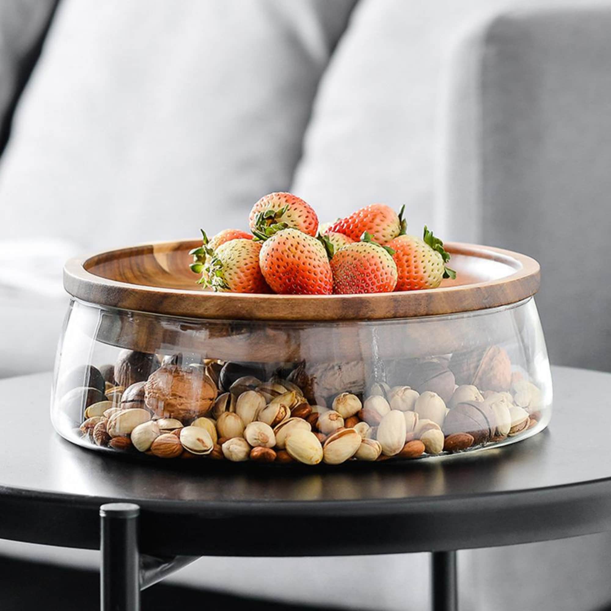 Double Storage Glass Bowl With Wooden Lid, Fruit Bowl Home Decor, Glass  Kitchen Storage Jar, Kitchen Decor, Living Room Decor 