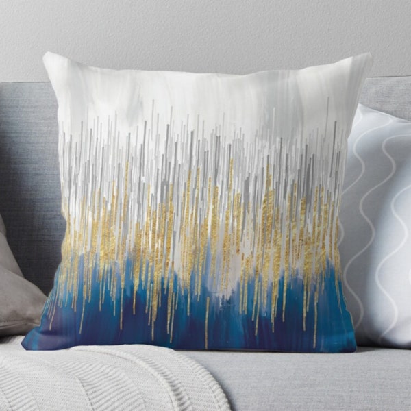 Blue Gold Pillow Etsy