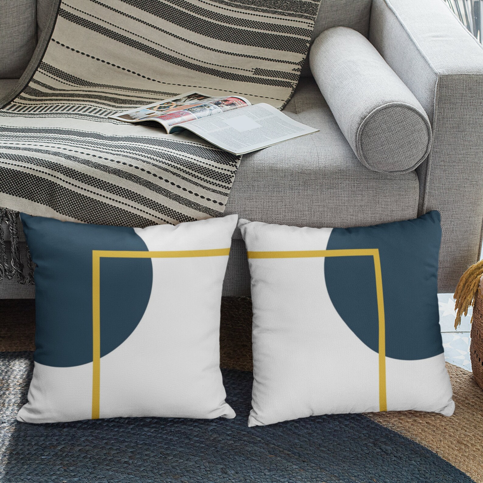 Navy & Yellow Pillow Cover Geometric Cushion Cover Throw Etsy UK