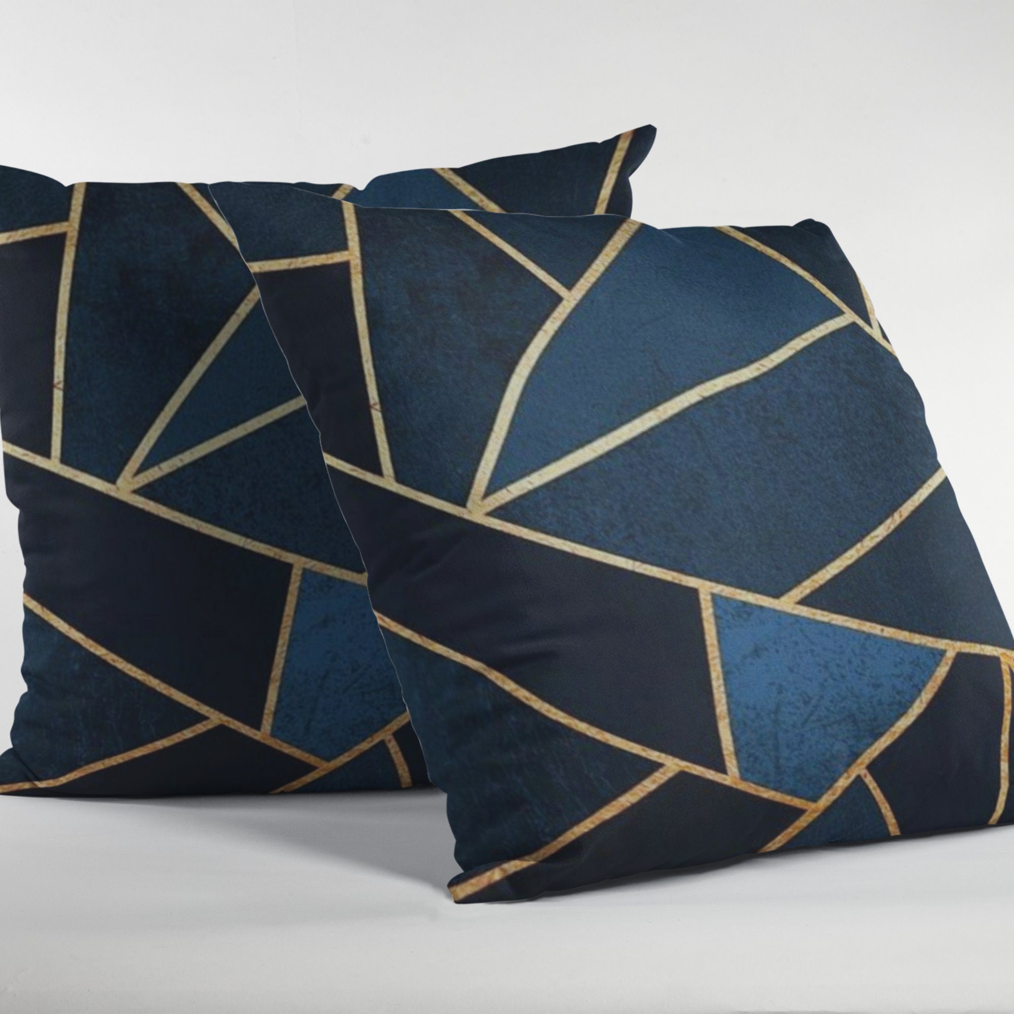 Art Deco Cushion Cover UK Geometric Blue & Gold Pillow Etsy