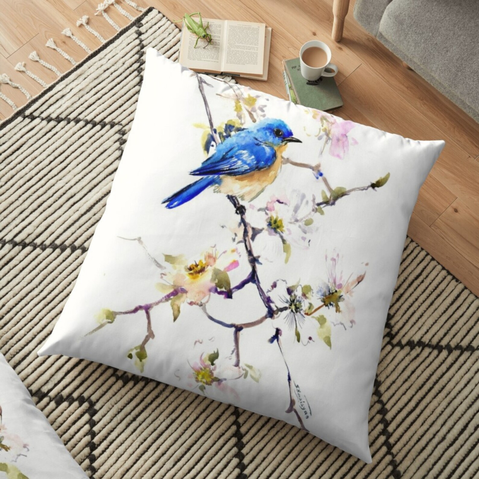 Blue Bird Decorative Throw Pillow Covers Art Deco Pillow Etsy