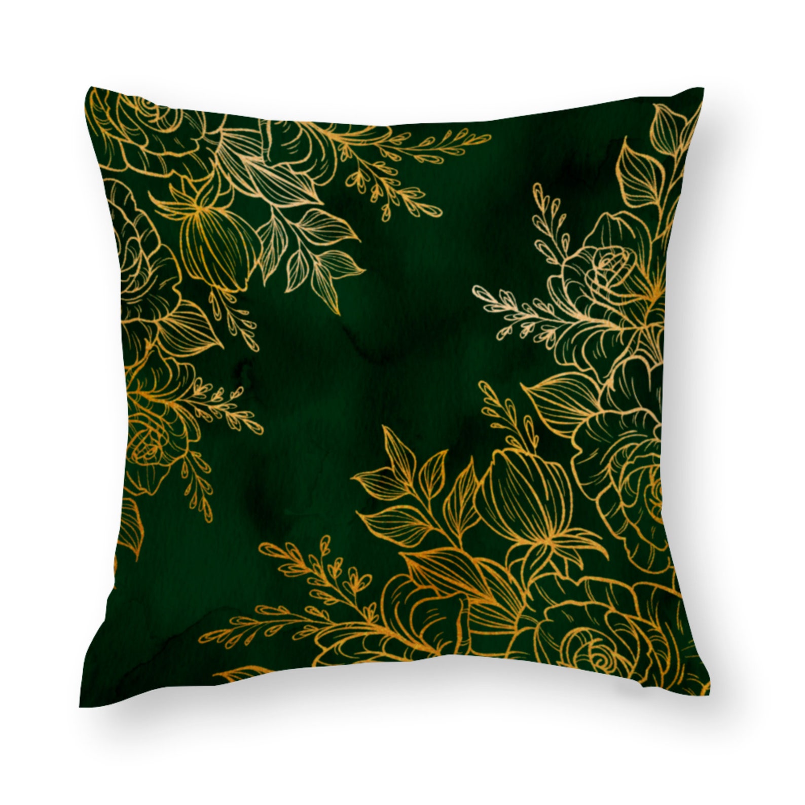 Green Cushion Covers With Gold Floral Detail Pillow Covers Etsy UK