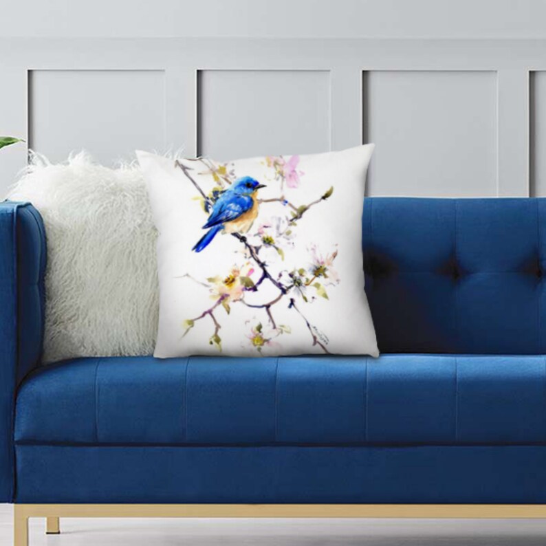 Blue Bird Decorative Throw Pillow Covers Art Deco Pillow Etsy