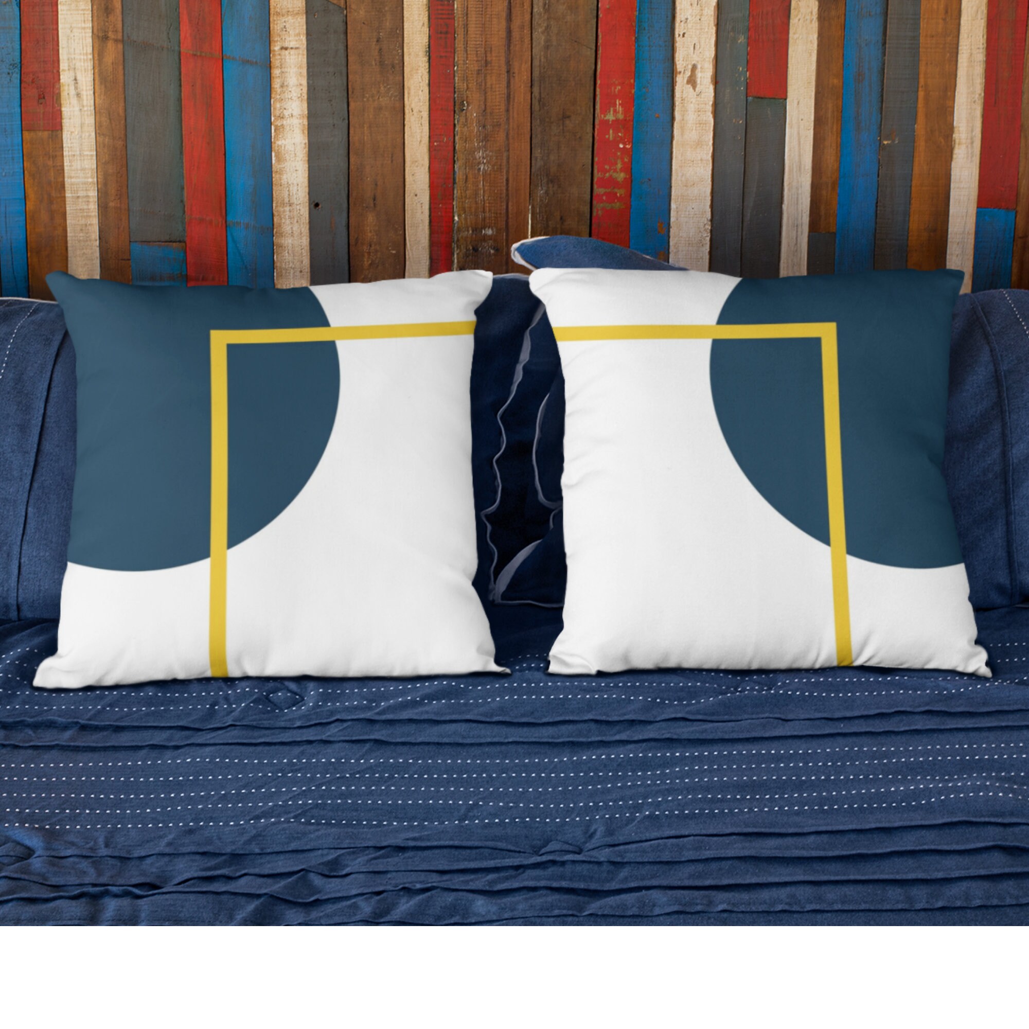 Navy & Yellow Pillow Cover Geometric Cushion Cover Throw Etsy UK