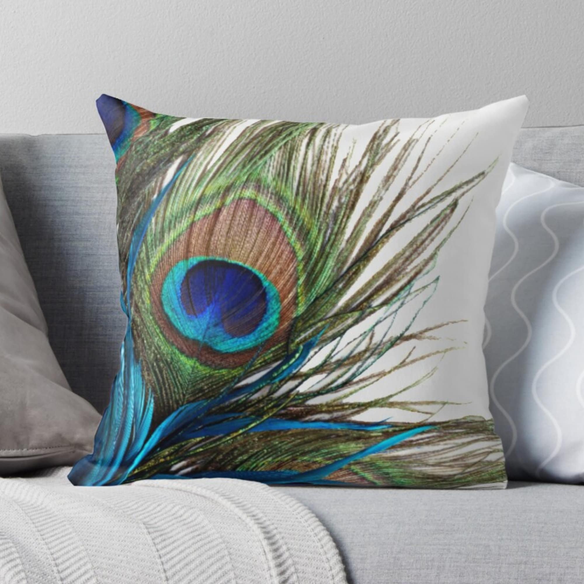Watercolor Peacock Cotton Linen Pillow Case Sofa Cushion Cover Home Decor 