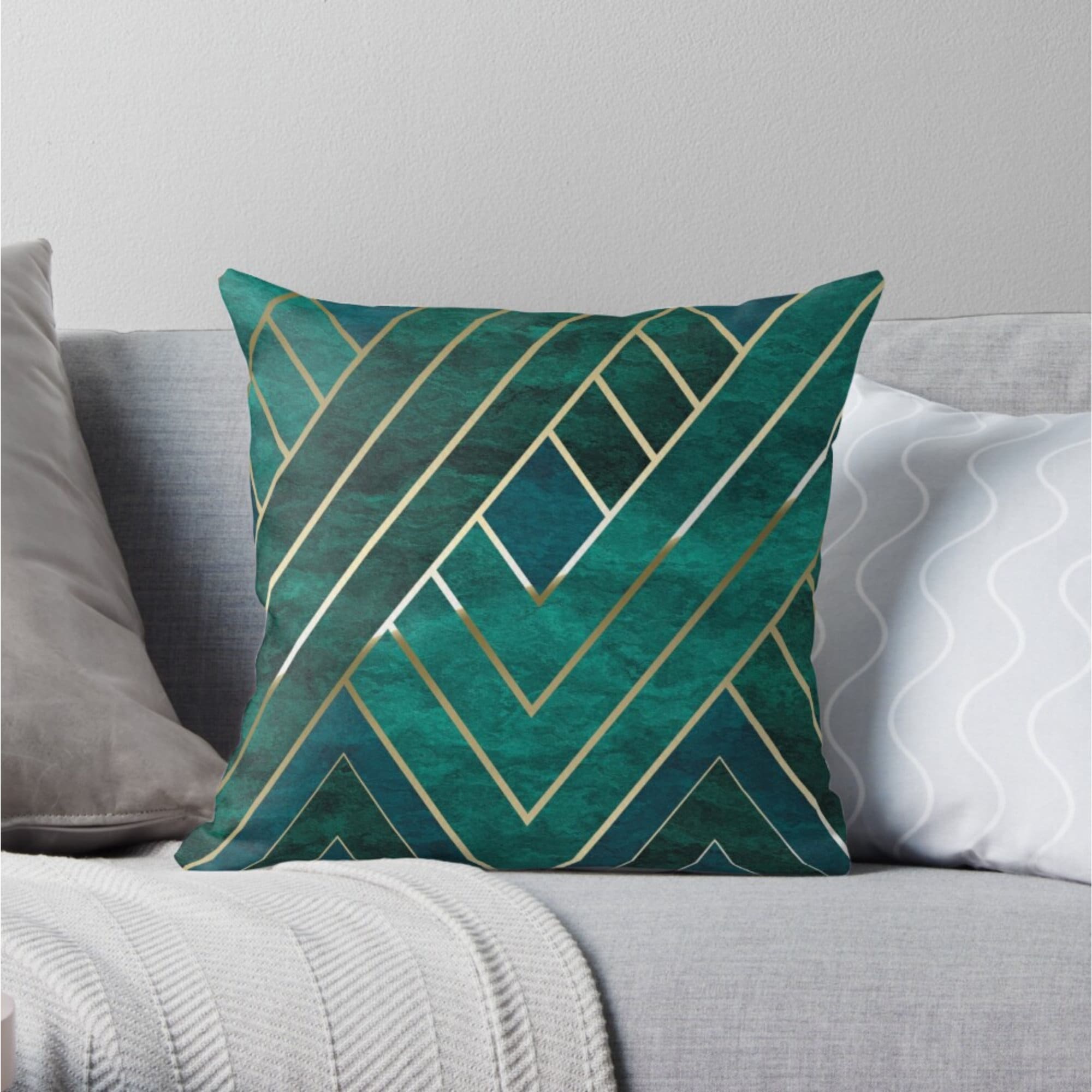 Green & Gold Art Deco Cushion Covers Geometric Cushion Cover Etsy