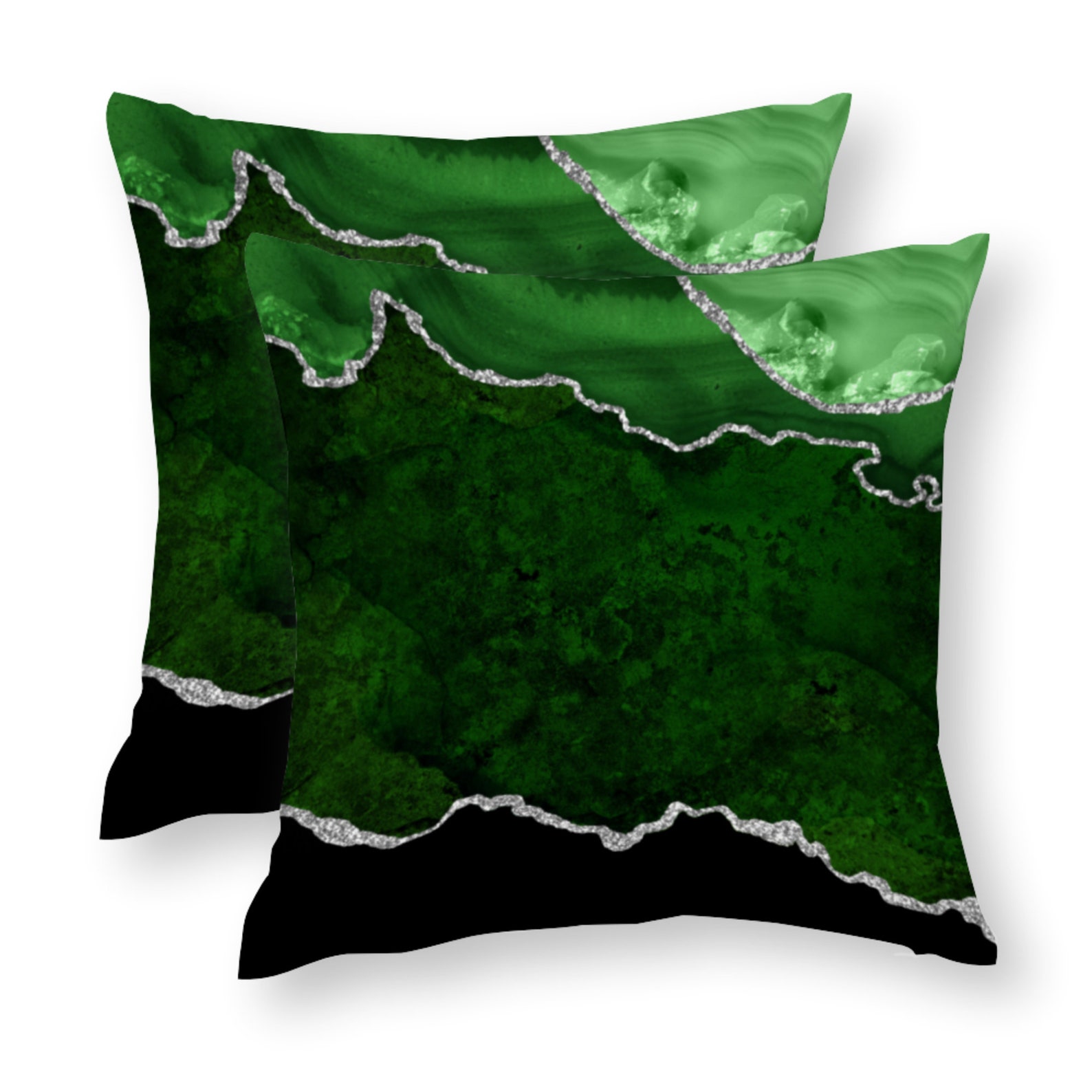 Abstract Cushion Covers UK Emerald Green & Silver Pillow Etsy